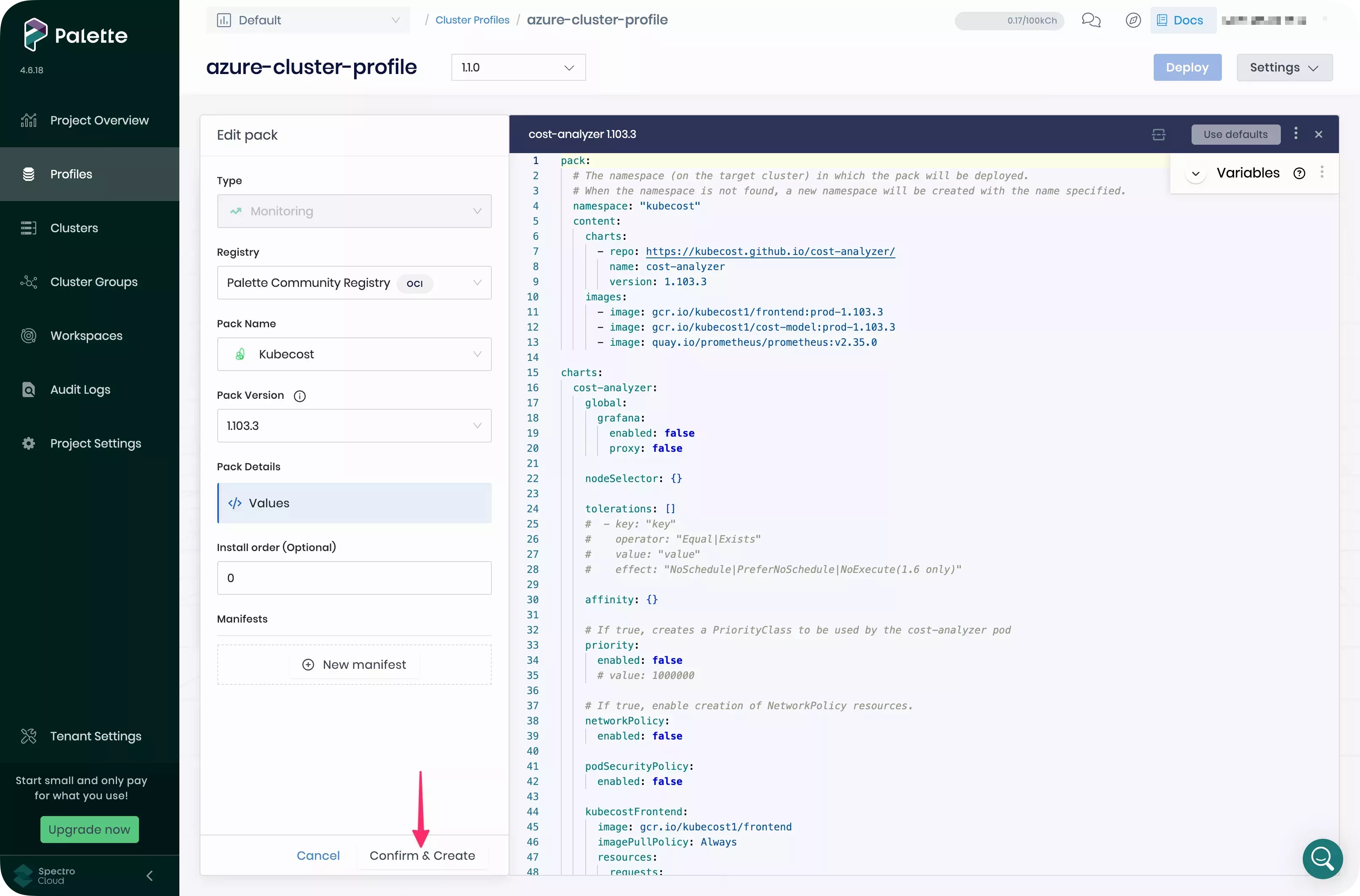 Image that shows the pack search screen with inputs to find Kubecost pack