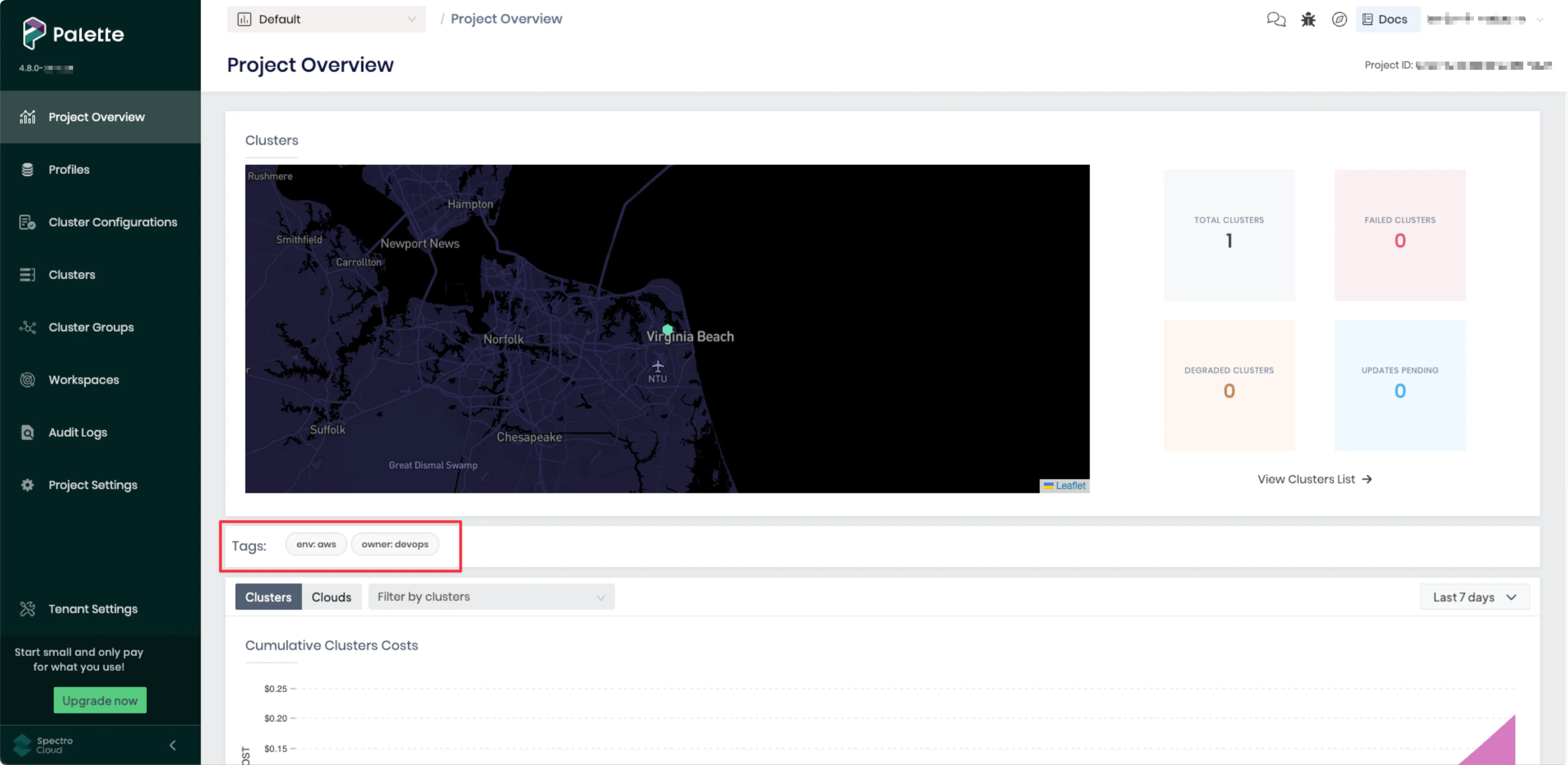 Project tags highlighted in the Project Overview page